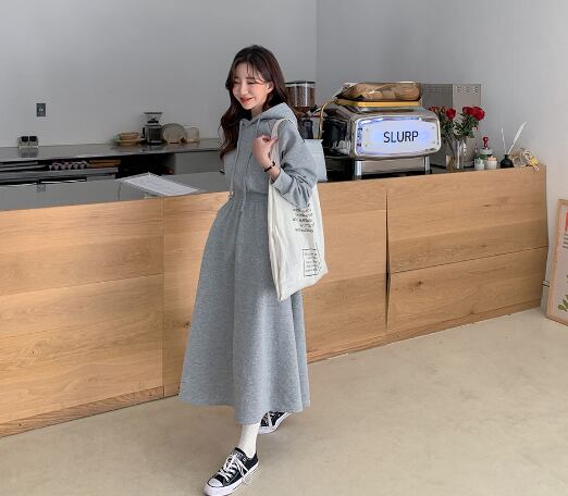 スウェットロングワンピース ロング ロング丈 l フード付き シンプル カジュアル メンズライク マニッシュ ボーイッシュ スポーティー 無地 レディ スウェットロングワンピース ロング ロング丈 l フード付き シンプル