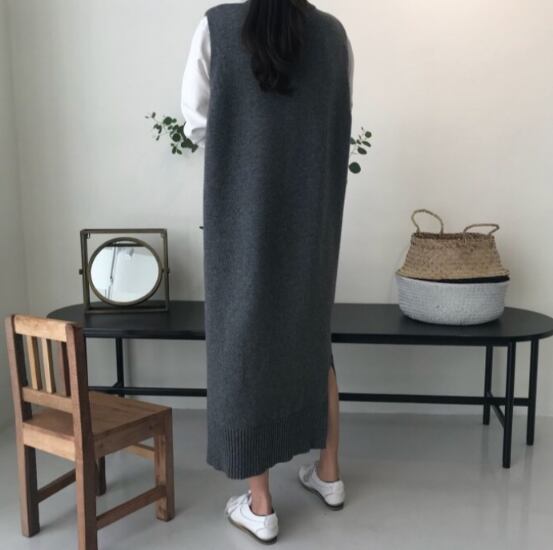 ノースリーブニットワンピース 袖なし ノースリーブ l ストレート I