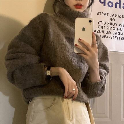 タートルネックニット トップス セーター 袖あり l 萌袖 タートルネック もこもこ モコモコ ふわふわ かわいい 大人可愛い きれいめ シンプル カ タートルネックニット トップス セーター 袖あり l 萌袖