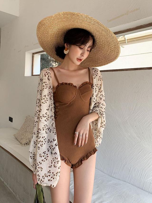 水着 2点セット ワンピース l フリル カーディガン スイムウェア 海