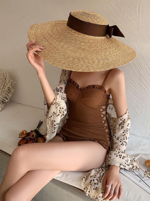 水着 2点セット ワンピース l フリル カーディガン スイムウェア  海 ビーチ リゾート プール レジャー 大人可愛い 韓国ファッション 水着 2点セット ワンピース l フリル カーディガン スイムウェア 海