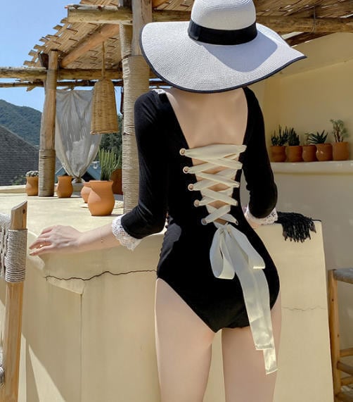 ワンピース水着 レディース レースアップ l ガーリー