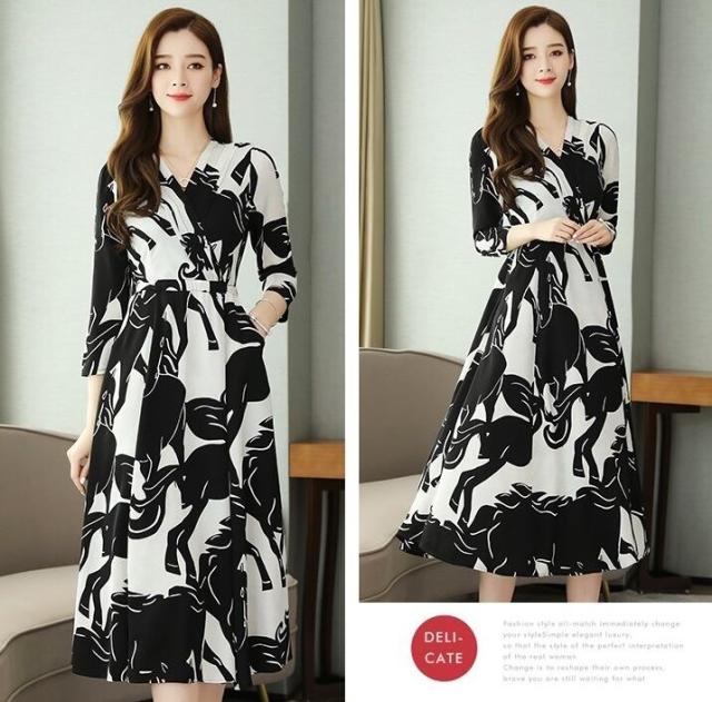 ワンピース ワンピドレス 膝下 l ミモレ丈 袖あり 長袖 Vネック