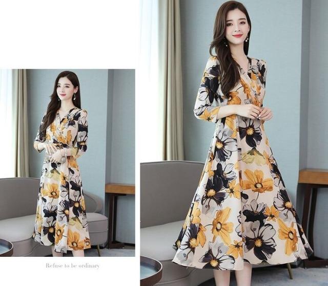 ワンピース ワンピドレス 膝下 l ミモレ丈 袖あり 長袖 Vネック