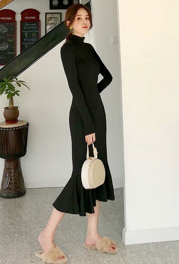 ワンピース フレアワンピース 膝下 l ミモレ丈 袖あり 長袖 半