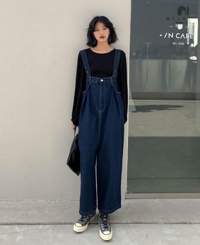 デニムサロペット パンツ サロペット スクエアネック l ハイウエスト デニム かわいい 大人可愛い シンプル カジュアル おしゃれ お洒落 かっこいの通販は