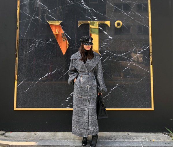 チェック柄ロングコート アウター コート l ロング丈 袖あり 長袖 ボリューム袖 Vネック 襟付き 前開き ポリエステル ウール かわいい 大人可愛 チェック柄ロングコート アウター コート l ロング丈 袖あり 長袖