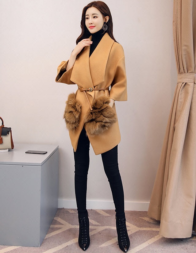 アウター ウールコート 秋 l ボリューム 襟付き 七分袖 フェイクファー