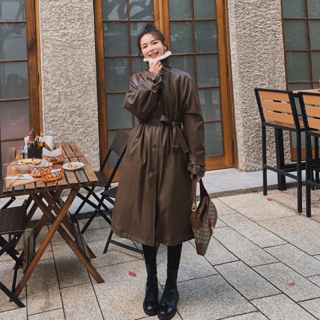もこもこ レザーコート アウター l トレンチ コート レディース