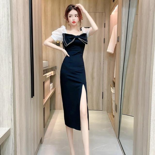 キャバ キャバ嬢 ワンピース l キャバドレス レディース 黒 ブラック セクシー タイトワンピ リボン 大きいリボン きれいめ カッコイイ 大きいサ