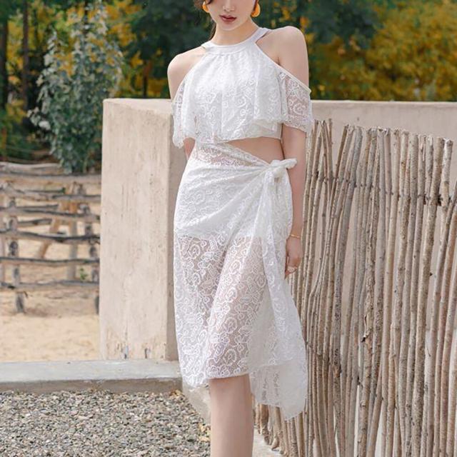 レディーススイムウェア ３点セット ツーピース l レース タンキニ ビキニ 2way 水着 夏 大人可愛い きれいめ おしゃれ お洒落 かわいい 大