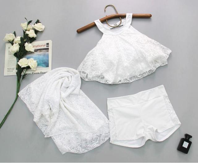 レディーススイムウェア 3点セット ツーピース l レース タンキニ