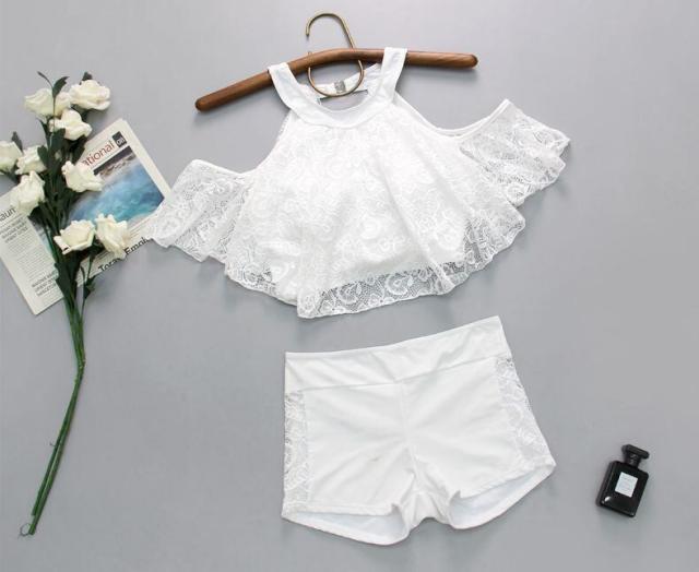 レディーススイムウェア 3点セット ツーピース l レース タンキニ