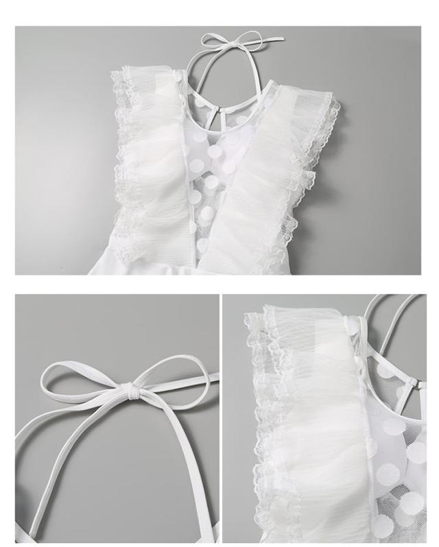 2色 水着 ワンピース l フリル スカート レース 黒 白 無地 おしゃれ