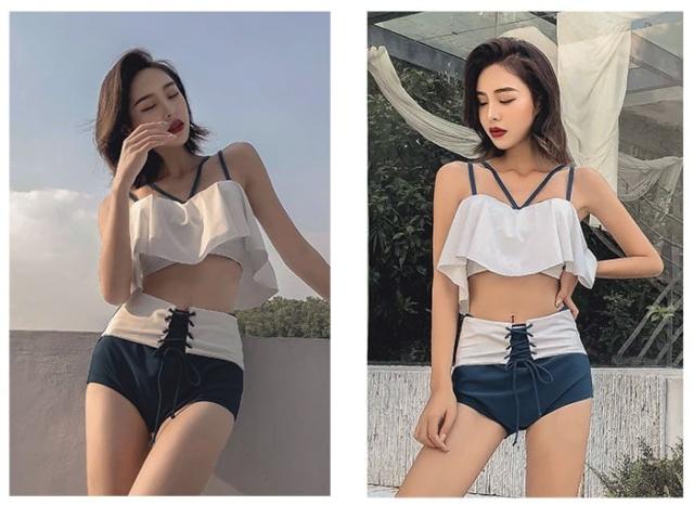 水着 レディース ビキニ タンキニ l おしゃれ バイカラー ハイウエスト ホルターネック フリル レースアップ 水着 上下セット 2点セット 体形カ 水着 レディース ビキニ タンキニ l おしゃれ バイカラー ハイウエスト