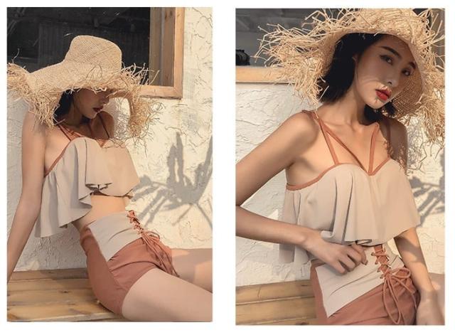 水着 レディース ビキニ タンキニ l おしゃれ バイカラー ハイウエスト