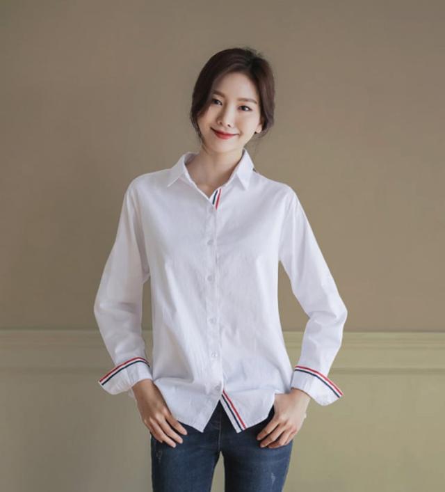 長袖シャツ トリコロール トップス l 袖あり 長袖 襟付き 前開き 綿 かわいい 大人可愛い きれいめ シンプル カジュアル 大人 おしゃれ お洒落 長袖シャツ トリコロール トップス l 袖あり 長袖 襟付き 前開き 綿