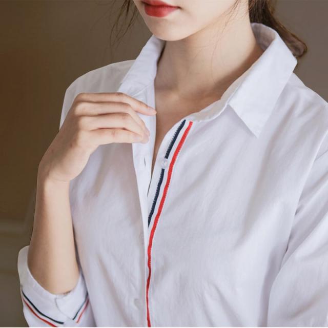 長袖シャツ トリコロール トップス l 袖あり 長袖 襟付き 前開き 綿