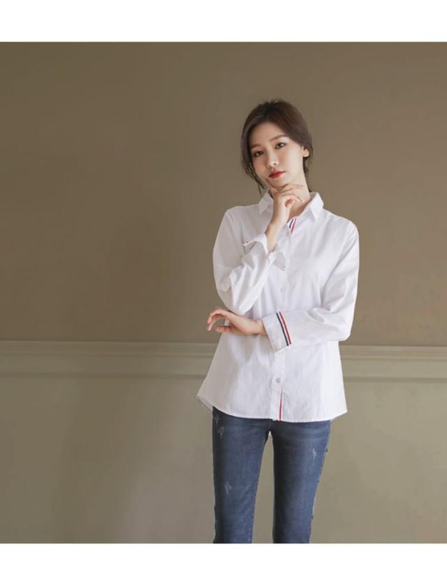 長袖シャツ トリコロール トップス l 袖あり 長袖 襟付き 前開き 綿