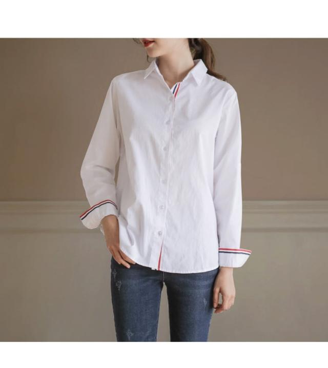 長袖シャツ トリコロール トップス l 袖あり 長袖 襟付き 前開き 綿