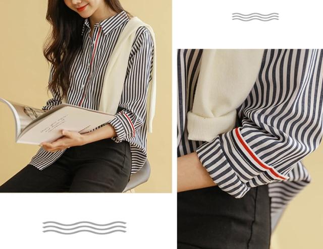 長袖シャツ トリコロール トップス l 袖あり 長袖 襟付き 前開き 綿