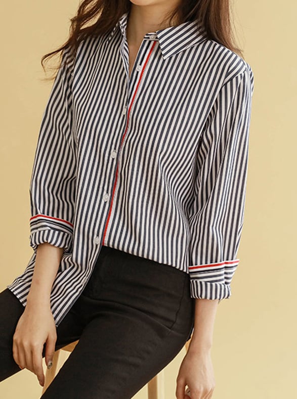 長袖シャツ トリコロール トップス l 袖あり 長袖 襟付き 前開き 綿