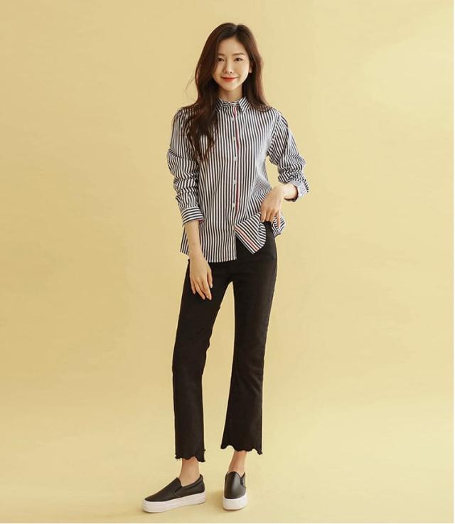 長袖シャツ トリコロール トップス l 袖あり 長袖 襟付き 前開き 綿 かわいい 大人可愛い きれいめ シンプル カジュアル 大人 おしゃれ お洒落 長袖シャツ トリコロール トップス l 袖あり 長袖 襟付き 前開き 綿