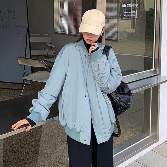 オーバーサイズMA-1 アウター ブルゾン l 袖あり 長袖 スタンドカラー もこもこ モコモコ ファスナー 前開き かわいい 大人可愛い シンプルの通販は 6,930円