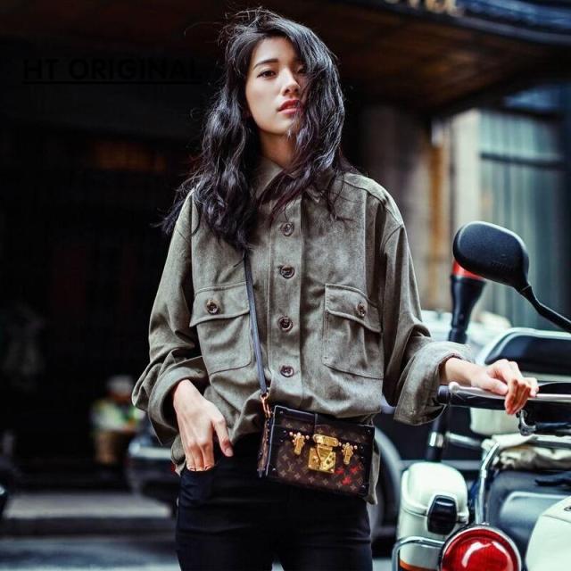 シャツ スエード風 ポケット l 10代 学生 着回し 大人 レトロ エキゾチック 個性的 モダン 長袖 大人可愛い 20代 通学 普段使い 上品 大の通販は