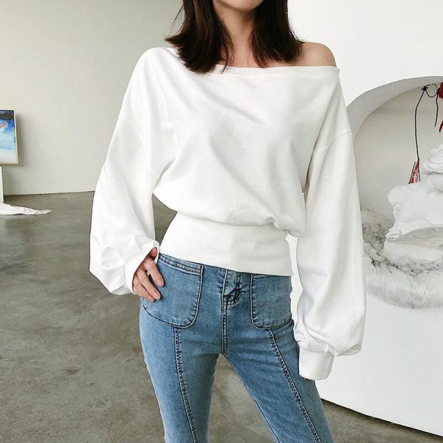 トップス プルオーバー オフショルダー l トレーナー ショート丈 オフショル ワンショル 2way ドロップショルダー ウエストシェイプ タイト パ トップス プルオーバー オフショルダー l トレーナー ショート丈