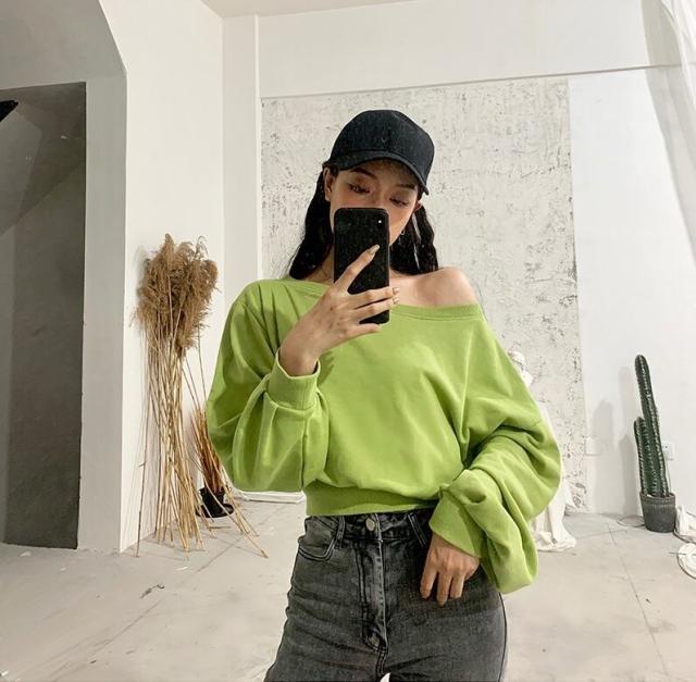 トップス プルオーバー オフショルダー l トレーナー ショート丈