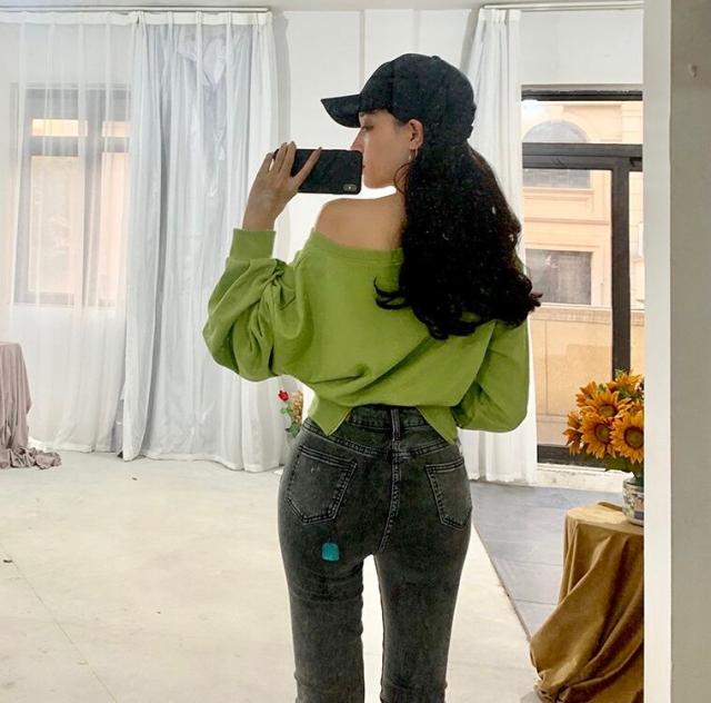 トップス プルオーバー オフショルダー l トレーナー ショート丈