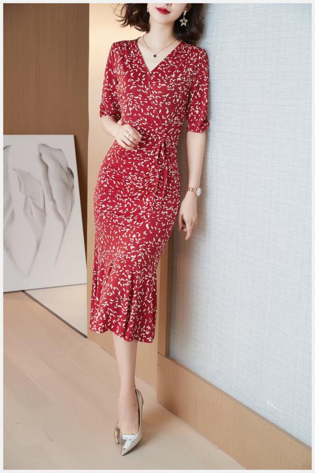 イブニングドレス Vネック 花柄 l 薄手 ロングドレス スカート きれい