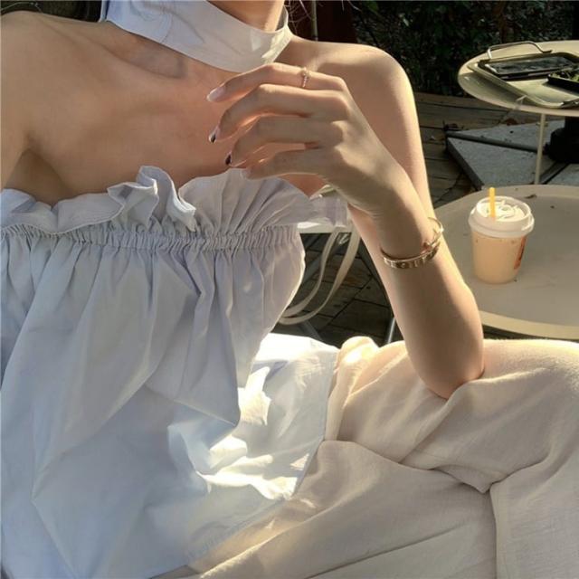 3色 トップス レディース ホルターネック l バックシャン 背中開き