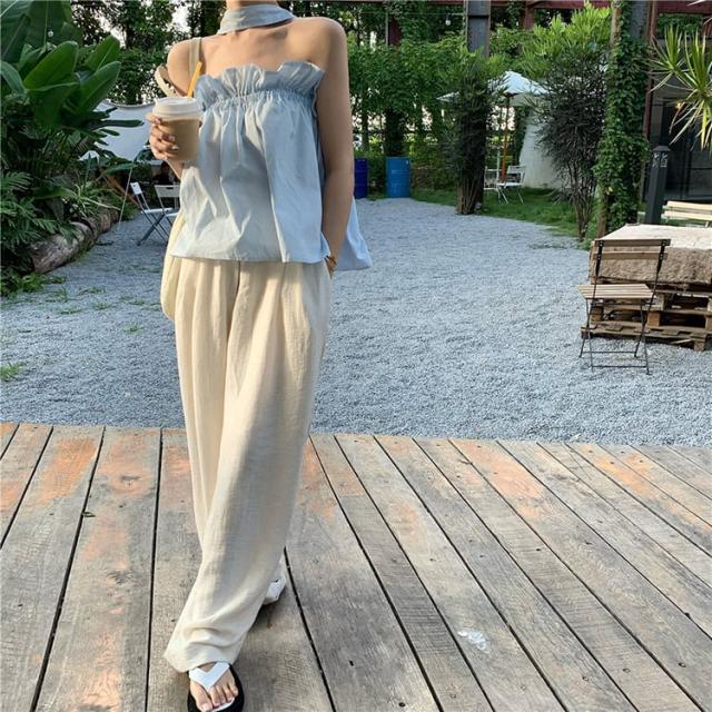 3色 トップス レディース ホルターネック l バックシャン 背中開き