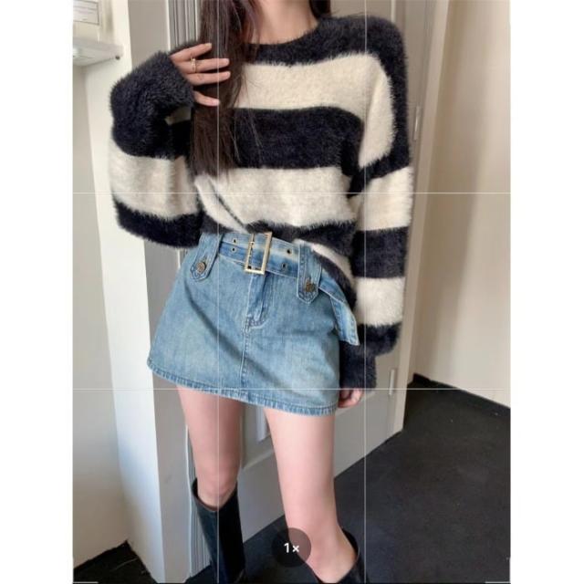 4色 デニム ミニスカート ショートパンツ付き l ベルト付き カッコイイ