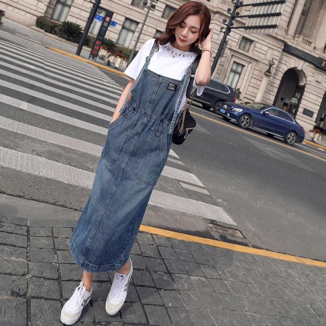 デニムワンピース ジャンパースカート ロング l レディース ミモレ丈 ロング デニム かわいい おしゃれ カジュアル 無地 春 夏 秋 10代 20