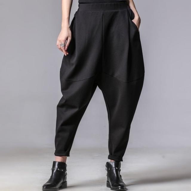 2色 パンツ クロップド l 個性的 クロッチパンツ サルエルパンツ レディース カッコイイ クール レッド ブラック コーデ ロング丈 9分丈 ワイ