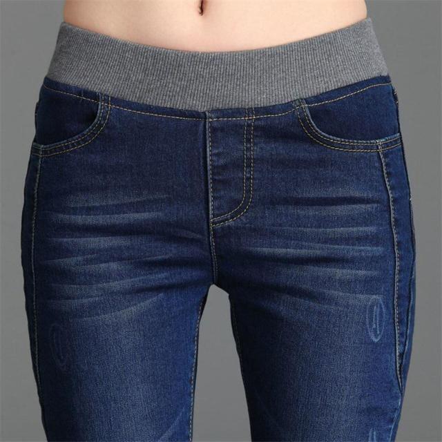 2色 スキニー パンツ ジーパン l デニム 伸縮 ストレッチ ハイウエスト カッコイイ シンプル 春 夏 秋 冬 ブルーデニム ウエストゴム ロング