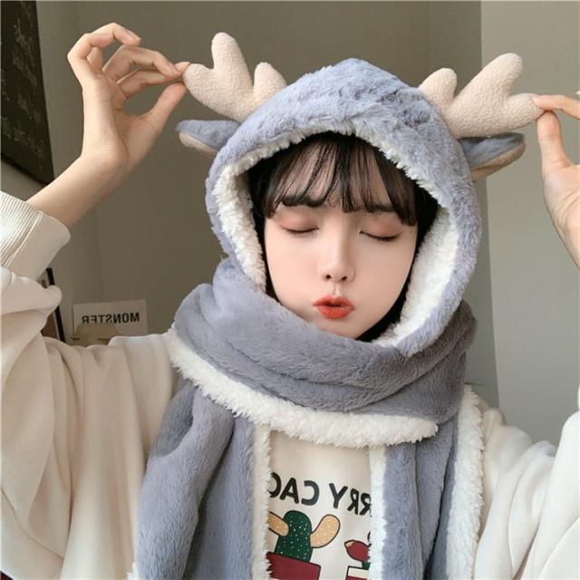 帽子 マフラー 手袋 l ふわふわ トナカイ ツノ 可愛い クリスマス 冬 カジュアル 韓国ファッション