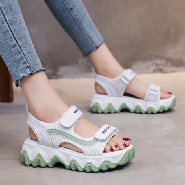 2色 サンダル 厚底 l スポサン カジュアル かわいい おしゃれ バイカラー シューズ 靴 スポーツサンダル 歩きやすい ダブルベルト マジックテー