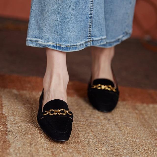 スクエアトゥローファー シューズ レディースシューズ l ローファー フラット スクエアトゥ スウェード かわいい 大人可愛い シンプル カジュアルの通販は