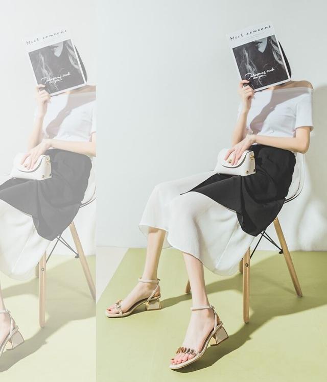 サンダル レザー クリア l チャンキーヒール スクエアトゥ オープン