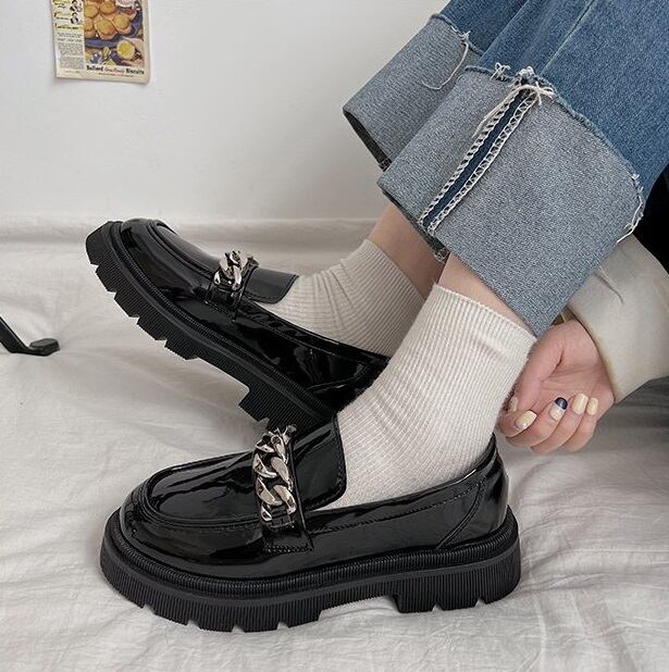 艶消し 艶あり チェーン l ローファー シューズ 靴 くつ クツ 革靴 4cm