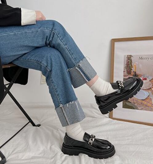 艶消し 艶あり チェーン l ローファー シューズ 靴 くつ クツ 革靴 4cm