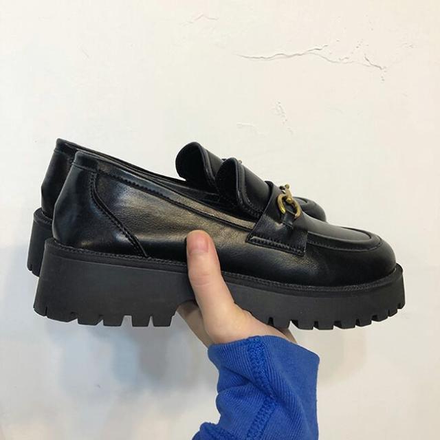 ビット付き ローヒール 厚底 l シューズ 靴 くつ クツ 4cmヒール 太