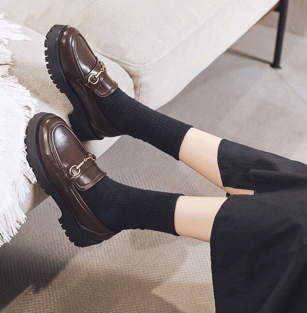 ビット付き ローヒール 厚底 l シューズ 靴 くつ クツ 4cmヒール 太