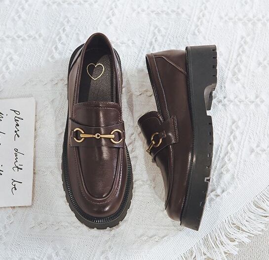 ビット付き ローヒール 厚底 l シューズ 靴 くつ クツ 4cmヒール 太