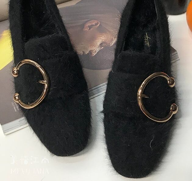 ふわふわ モヘア ファー l 装飾 太ヒール パンプス シューズ 靴 くつ