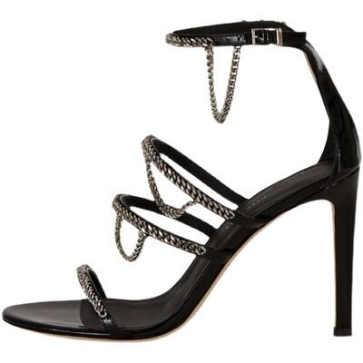 チェーン ハイヒール サンダル l 靴 くつ 8.5cm 9.5cmヒール ピンヒール ラウンドトゥ ストラップ ベルト ビジュー キラキラ 美脚 脚